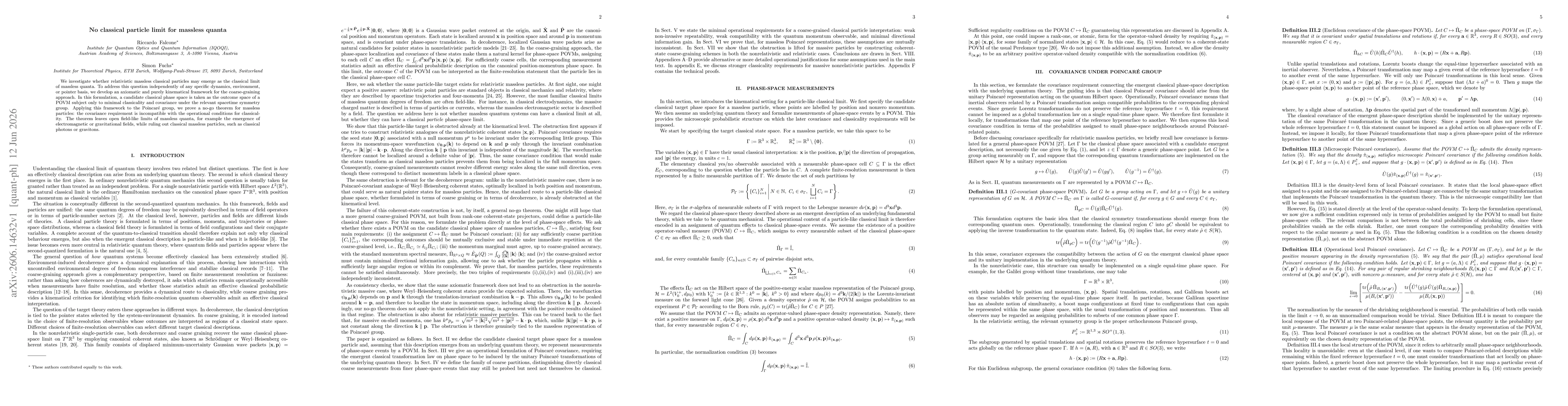 Thumbnail for No classical particle limit for massless quanta