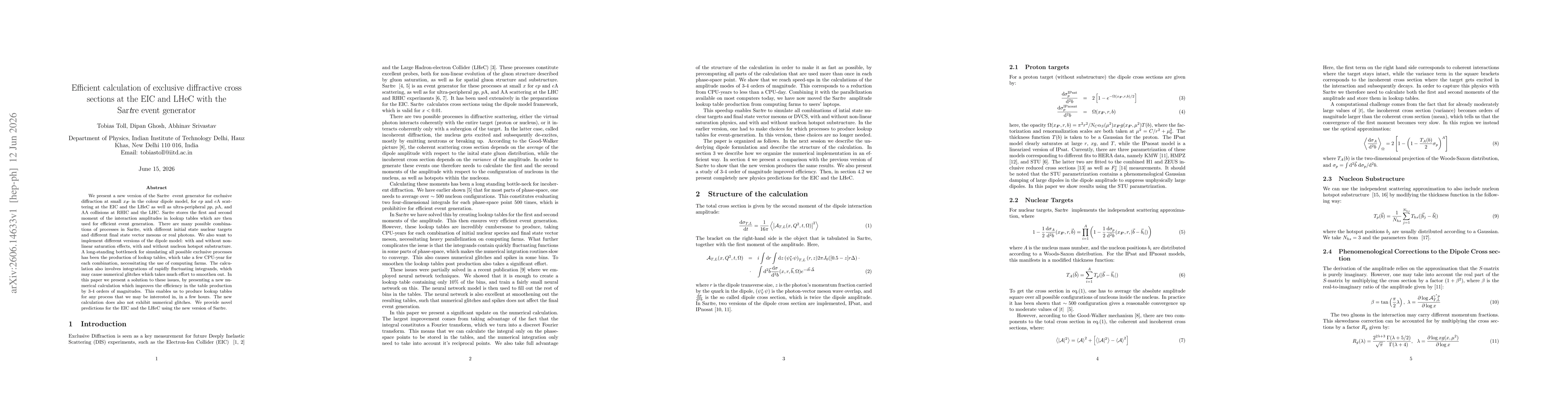 Thumbnail for Efficient calculation of exclusive diffractive cross sections at the EIC and LHeC with the Sartre event generator