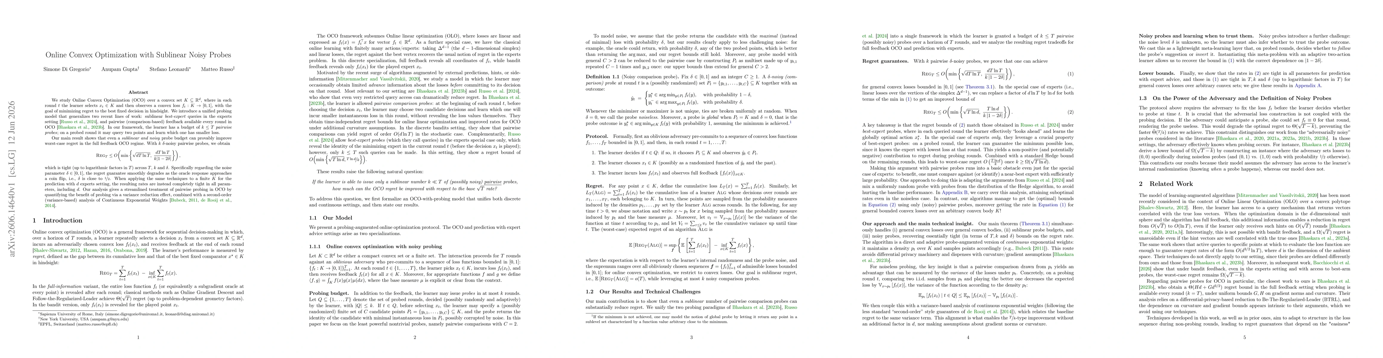 Thumbnail for Online Convex Optimization with Sublinear Noisy Probes