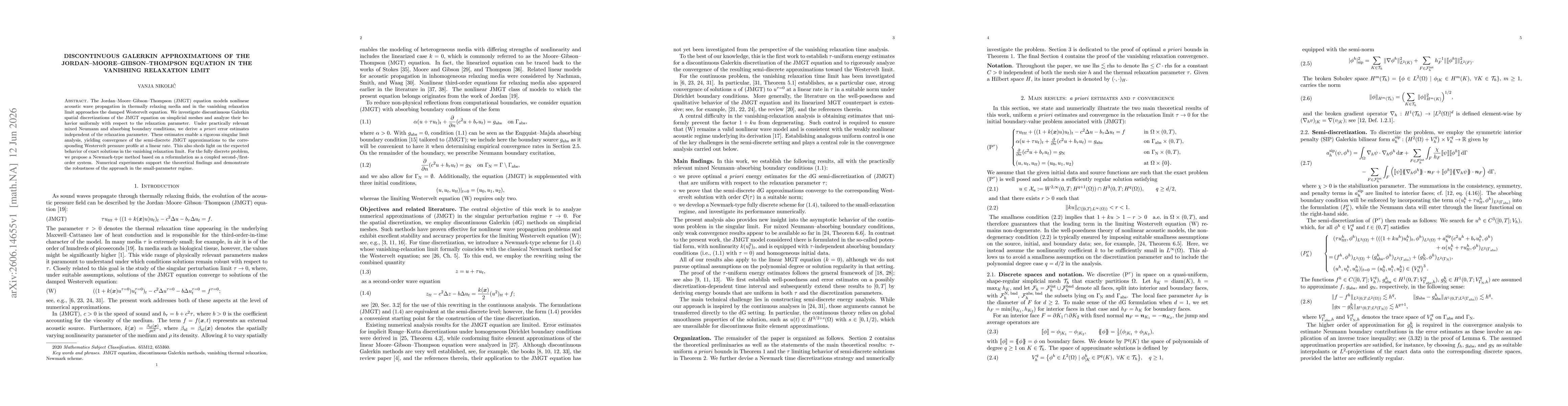 Thumbnail for Discontinuous Galerkin approximations of the Jordan-Moore-Gibson-Thompson equation in the vanishing relaxation limit