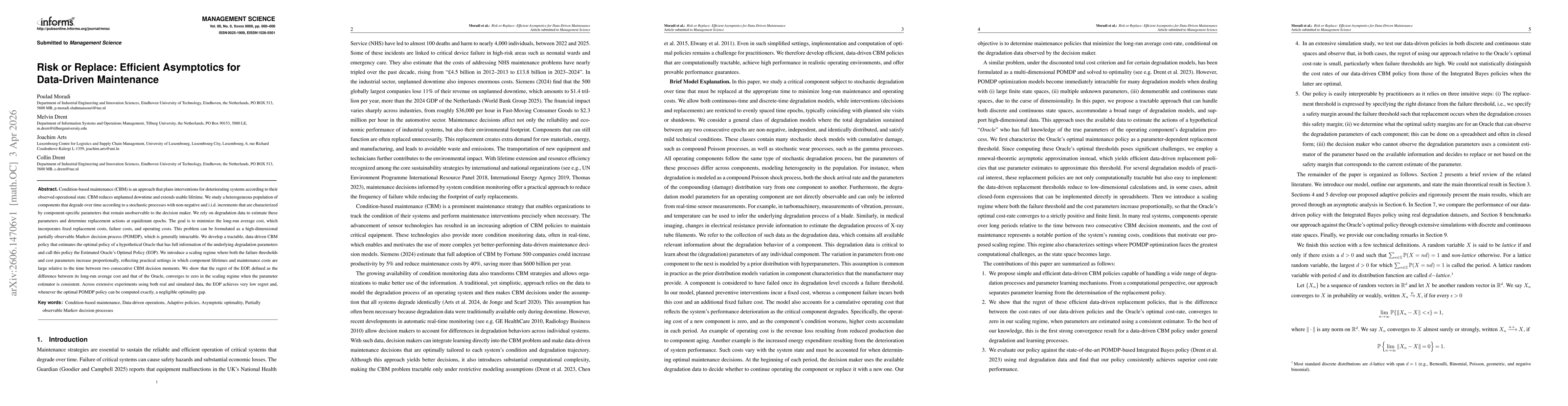 Thumbnail for Risk or Replace: Efficient Asymptotics for Data-Driven Maintenance