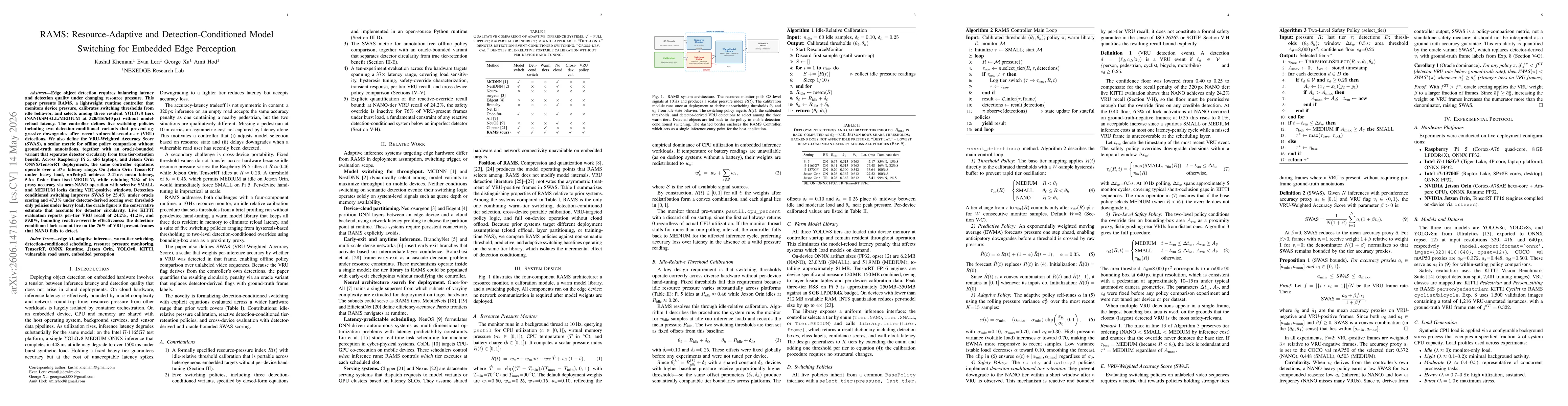 Thumbnail for RAMS: Resource-Adaptive and Detection-Conditioned Model Switching for Embedded Edge Perception