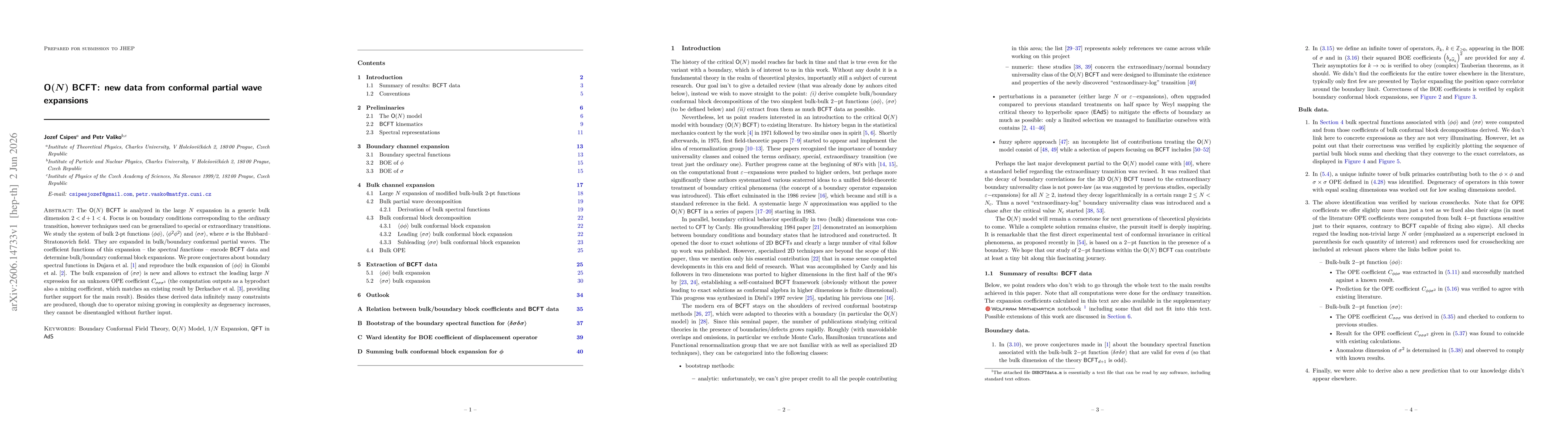 Thumbnail for O(N) BCFT: new data from conformal partial wave expansions