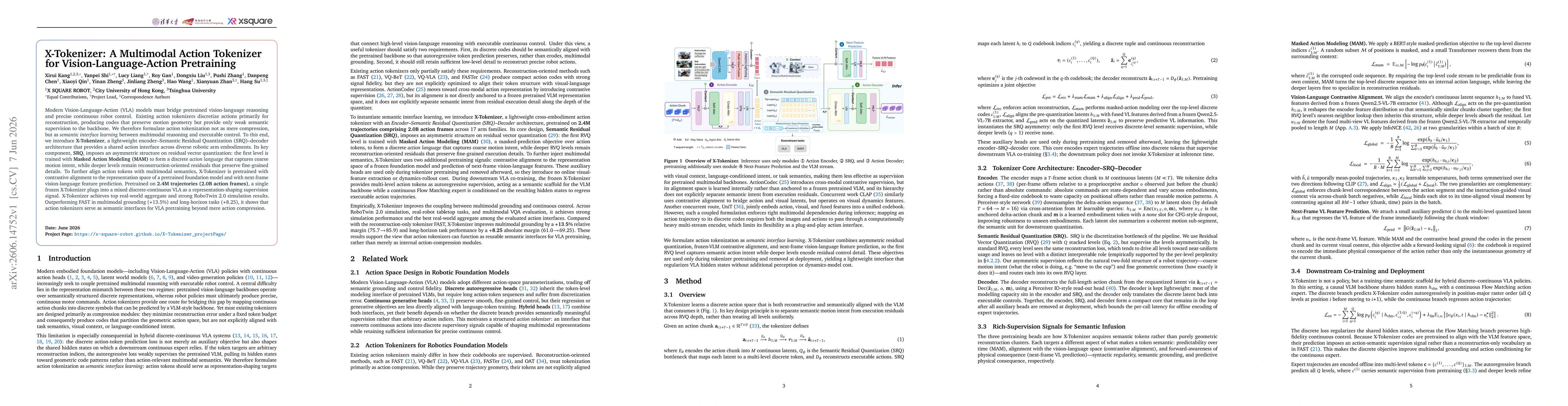 Thumbnail for X-Tokenizer: A Multimodal Action Tokenizer for Vision-Language-Action Pretraining