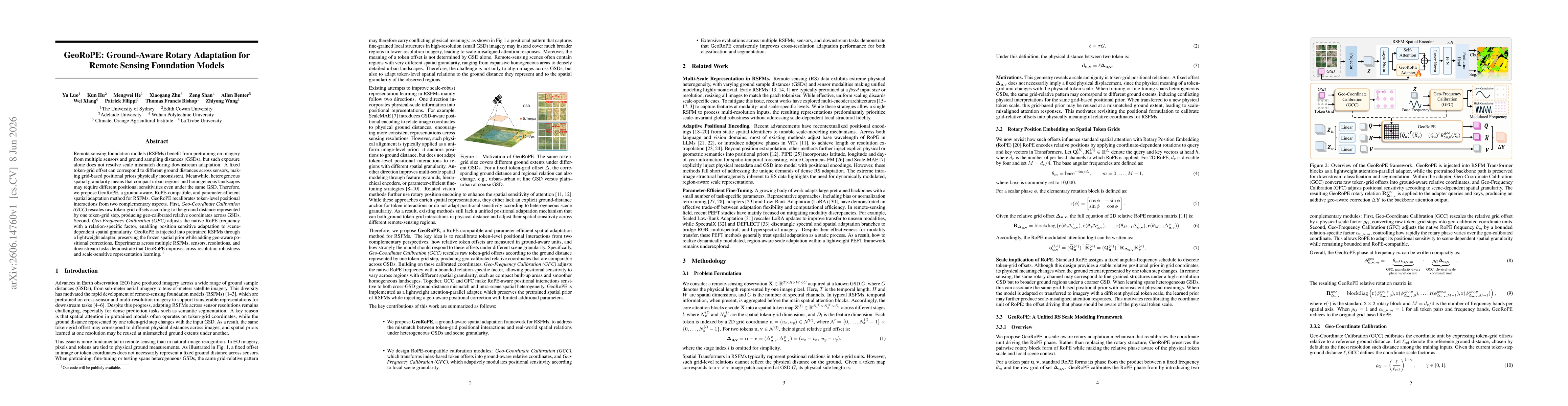 Thumbnail for GeoRoPE: Ground-Aware Rotary Adaptation for Remote Sensing Foundation Models