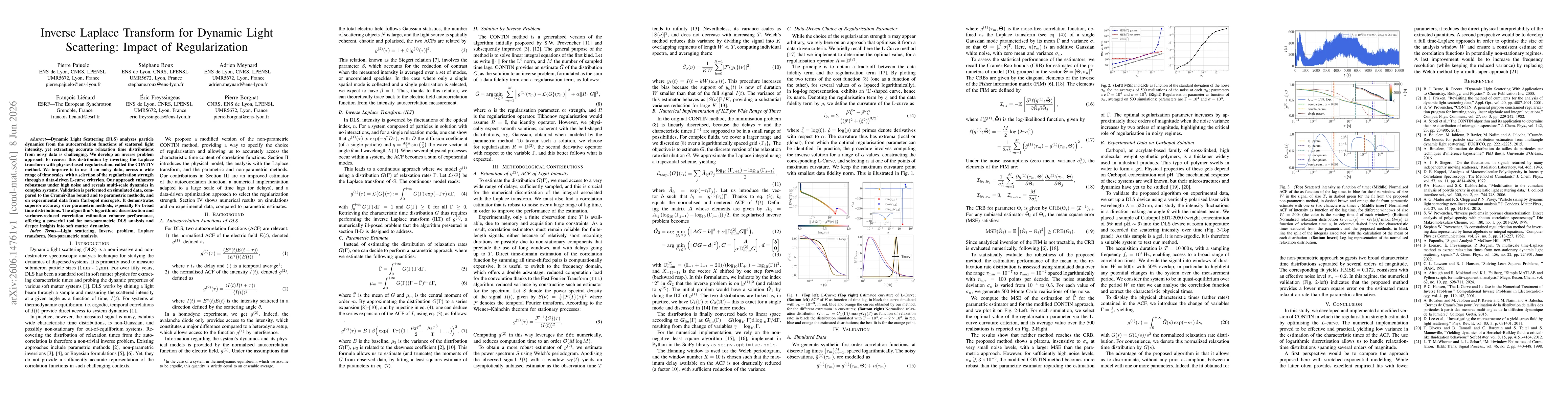 Thumbnail for Inverse Laplace Transform for Dynamic Light Scattering: Impact of Regularization