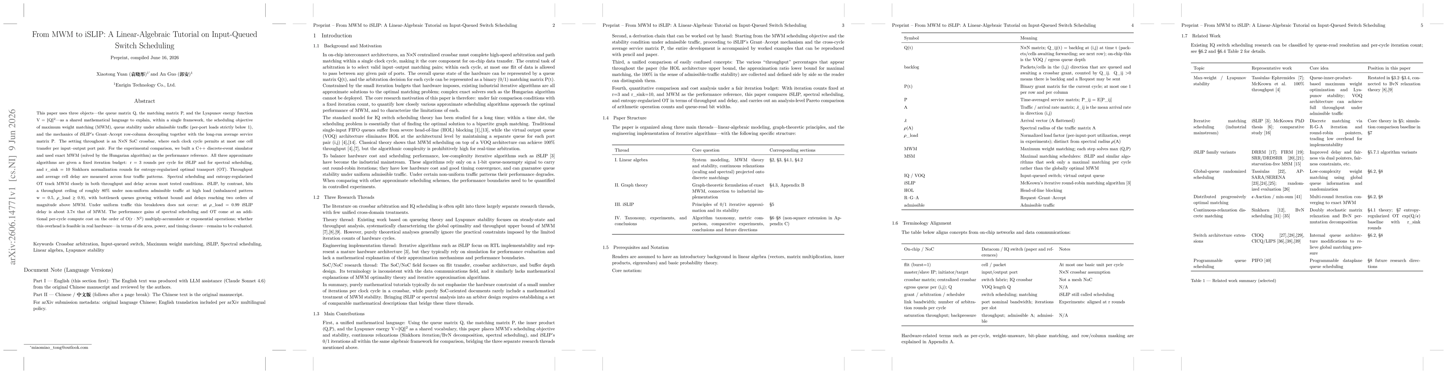 Thumbnail for From MWM to iSLIP: A Linear-Algebraic Tutorial on Input-Queued Switch Scheduling