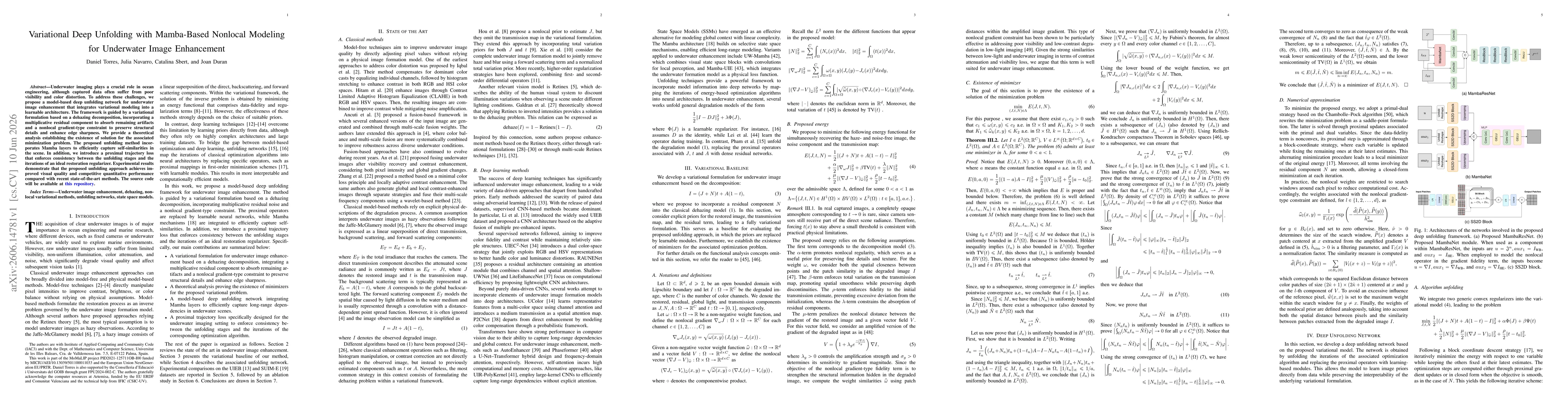 Thumbnail for Variational Deep Unfolding with Mamba-Based Nonlocal Modeling for Underwater Image Enhancement