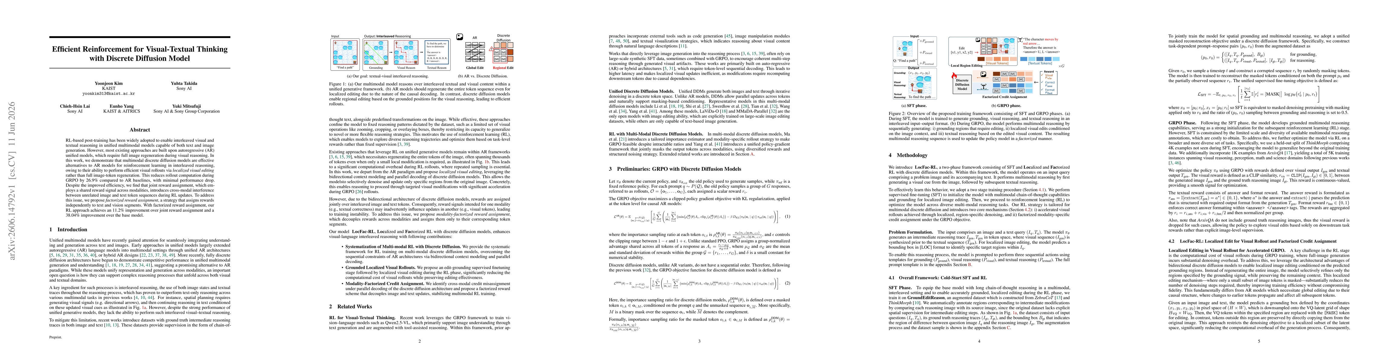 Thumbnail for Efficient Reinforcement for Visual-Textual Thinking with Discrete Diffusion Model