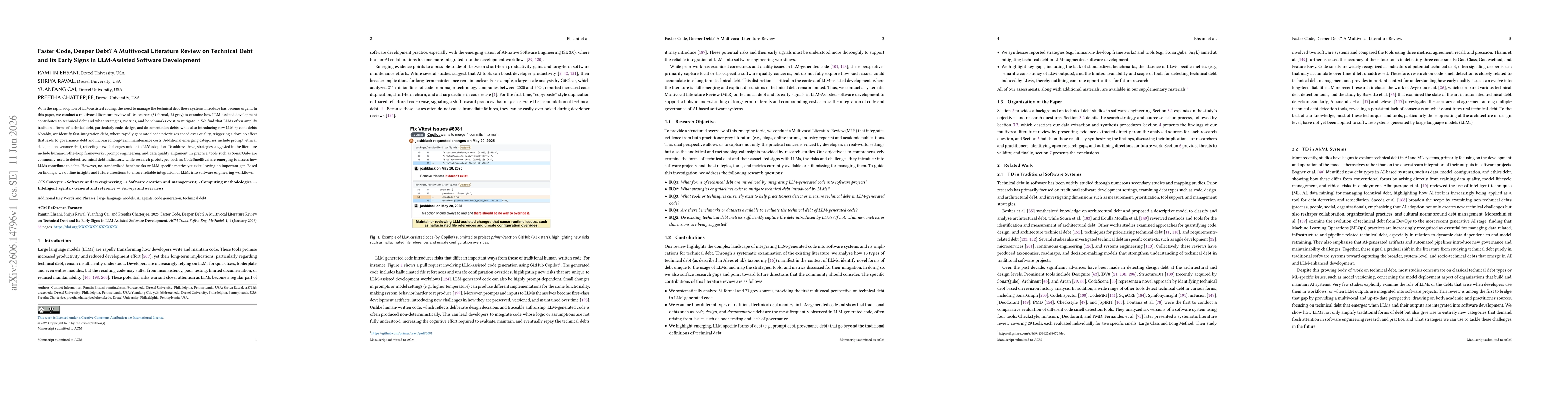 Thumbnail for Faster Code, Deeper Debt? A Multivocal Literature Review on Technical Debt and Its Early Signs in LLM-Assisted Software Development