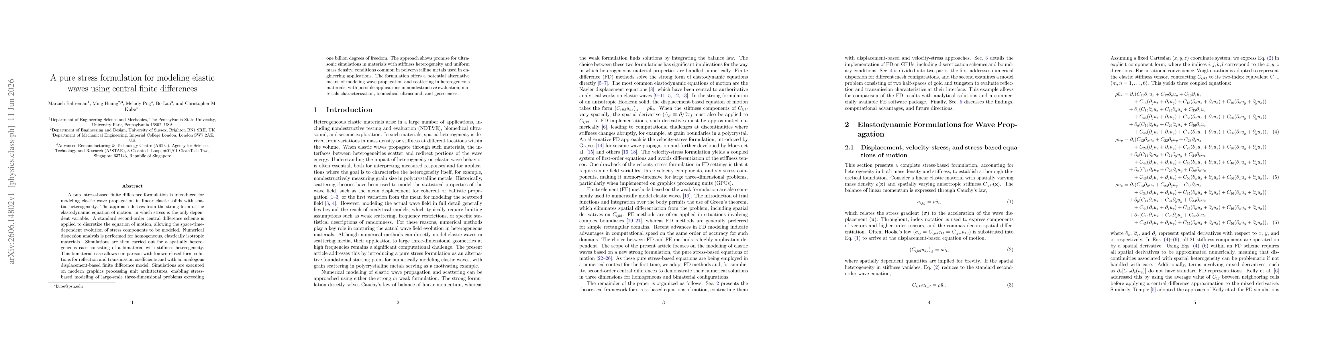 Thumbnail for A pure stress formulation for modeling elastic waves using central finite differences