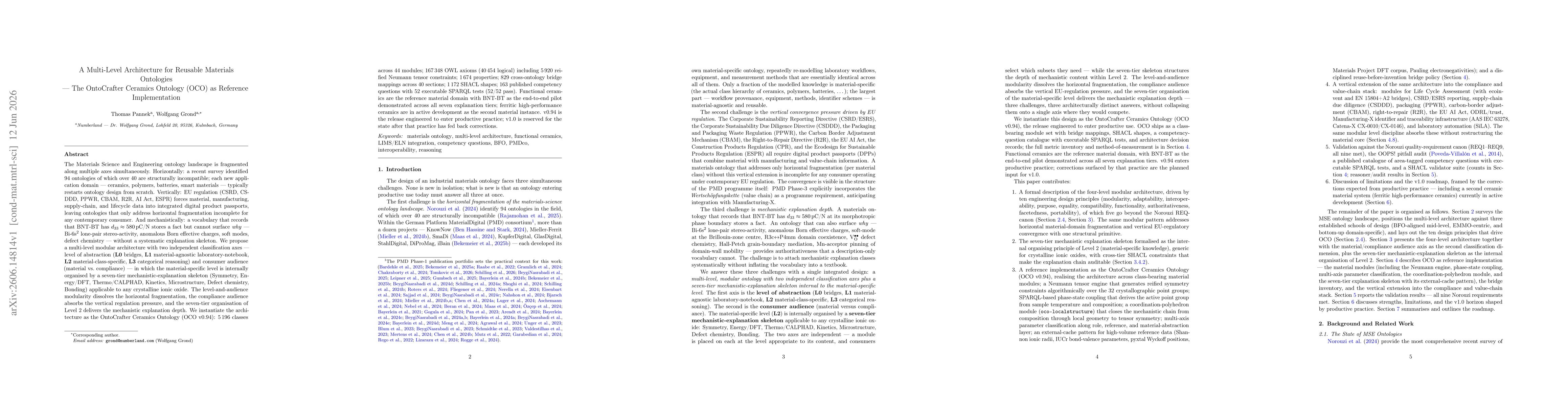 Thumbnail for A Multi-Level Architecture for Reusable Materials Ontologies -- The OntoCrafter Ceramics Ontology (OCO) as Reference Implementation