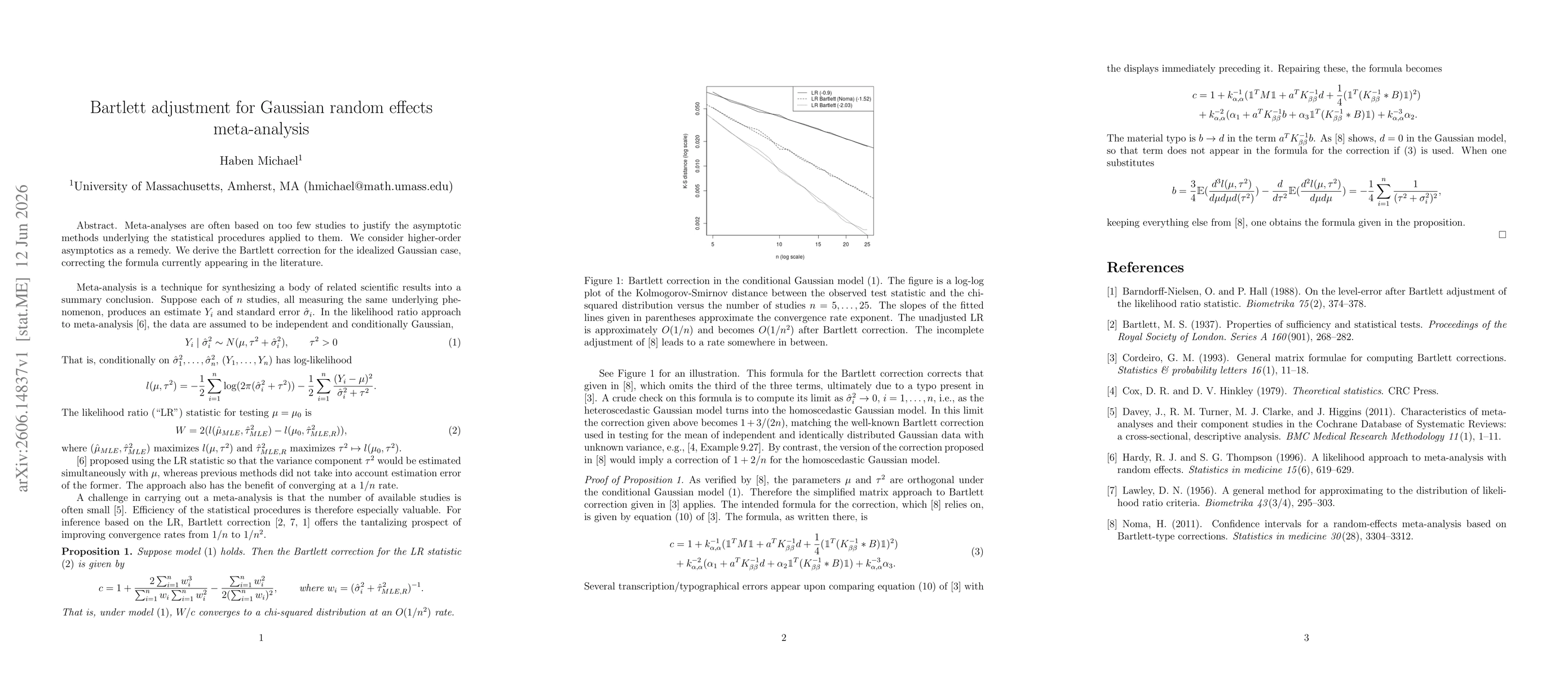 Thumbnail for Bartlett adjustment for Gaussian random effects meta-analysis