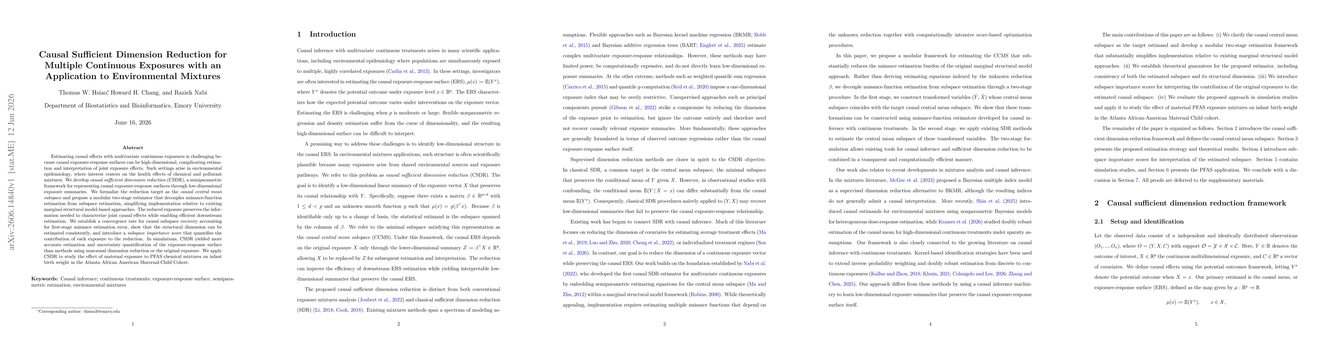 Thumbnail for Causal Sufficient Dimension Reduction for Multiple Continuous Exposures with an Application to Environmental Mixtures