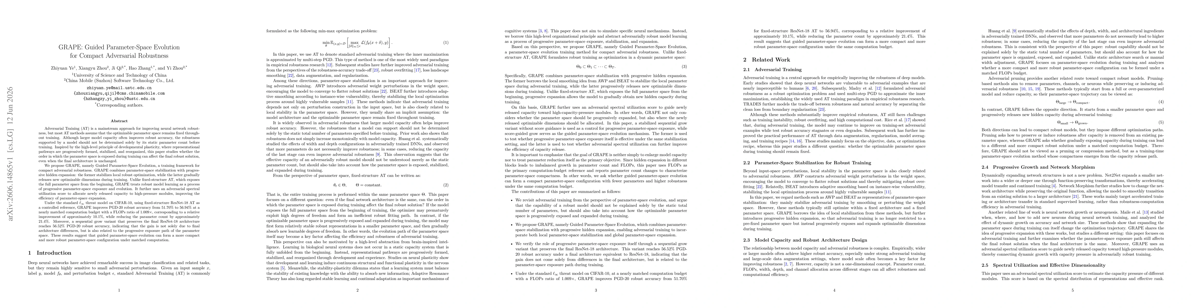 Thumbnail for GRAPE: Guided Parameter-Space Evolution for Compact Adversarial Robustness