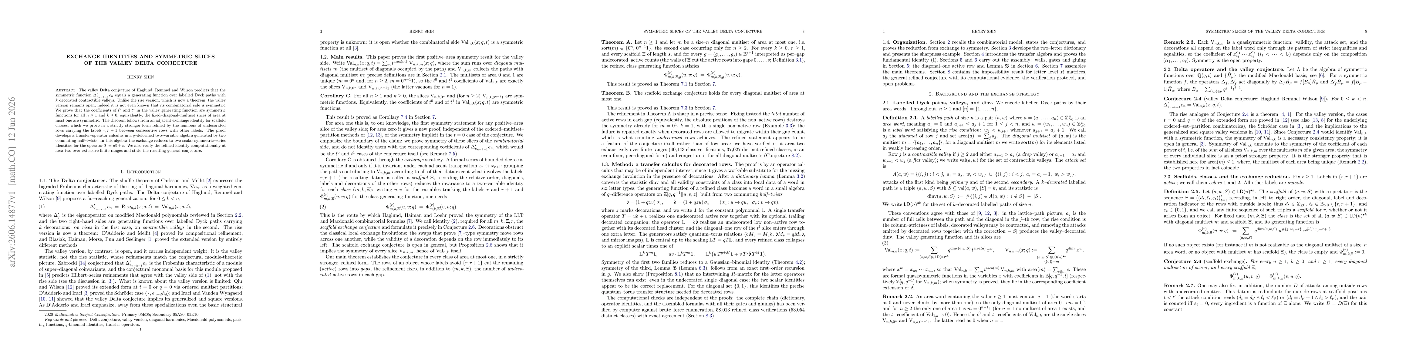 Thumbnail for Exchange identities and symmetric slices of the valley Delta conjecture