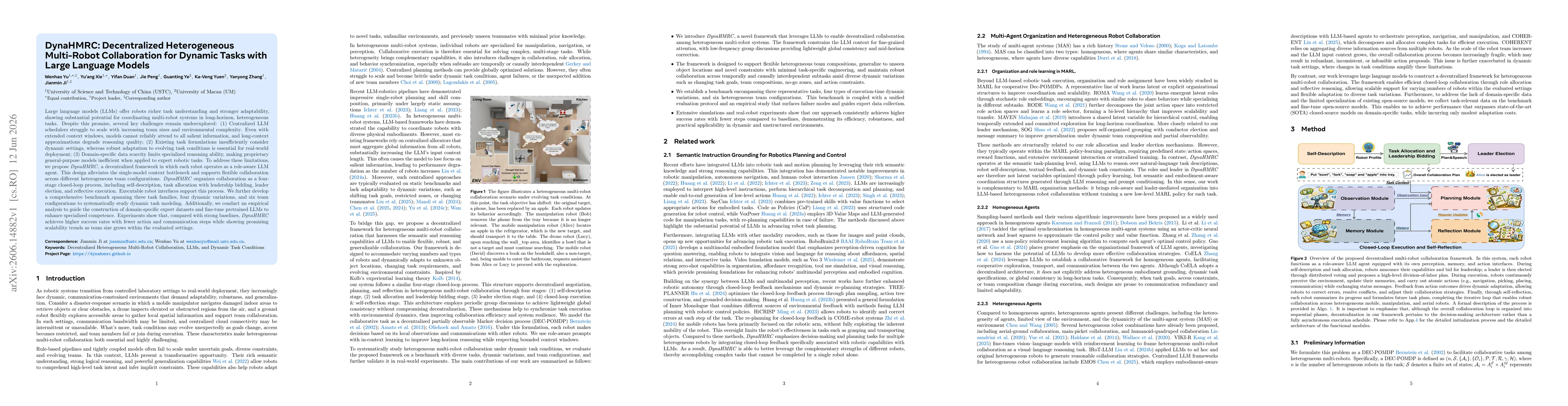 Thumbnail for DynaHMRC: Decentralized Heterogeneous Multi-Robot Collaboration for Dynamic Tasks with Large Language Models