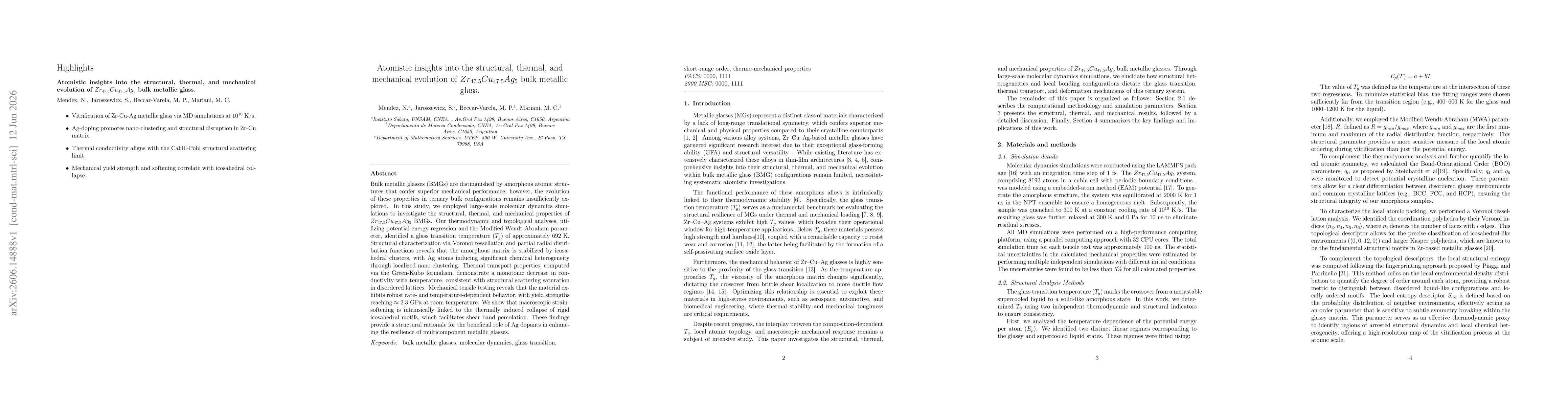 Thumbnail for Atomistic insights into the structural, thermal, and mechanical evolution of $Zr_{47.5}Cu_{47.5}Ag_{5}$ bulk metallic glass