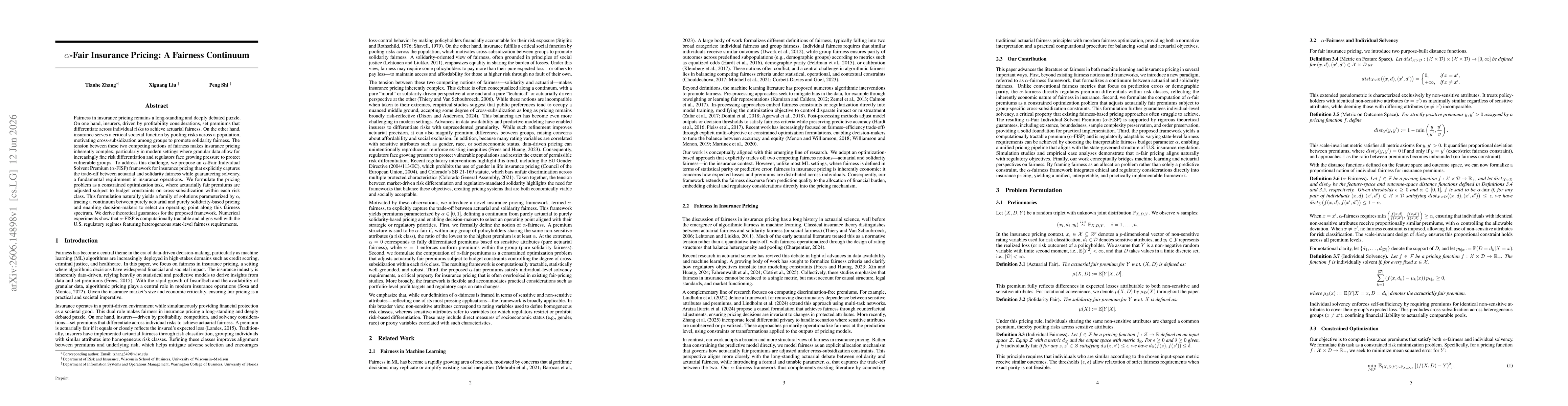 Thumbnail for α-Fair Insurance Pricing: A Fairness Continuum