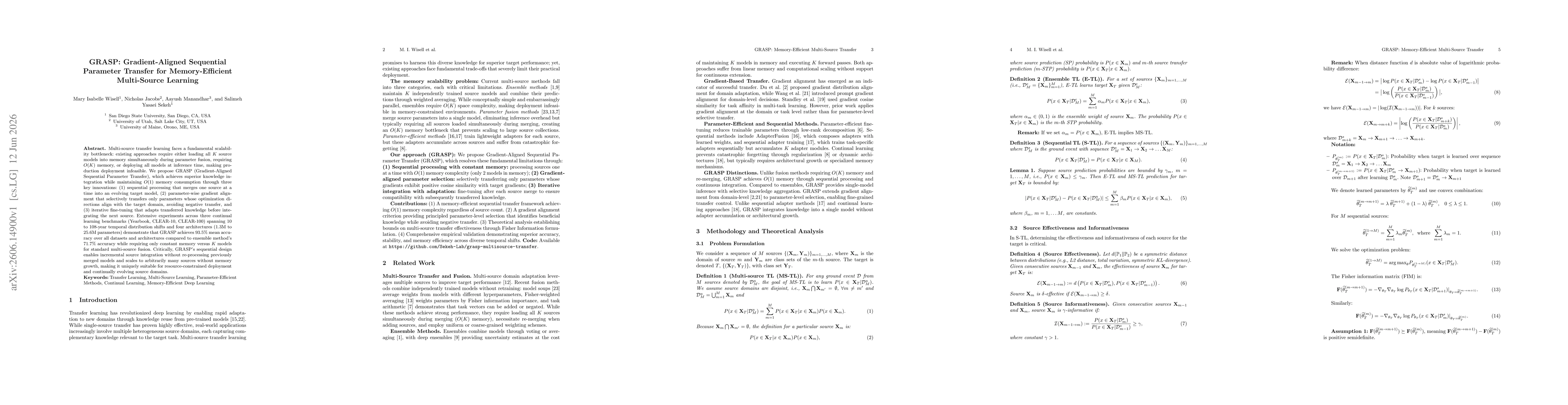 Thumbnail for GRASP: Gradient-Aligned Sequential Parameter Transfer for Memory-Efficient Multi-Source Learning