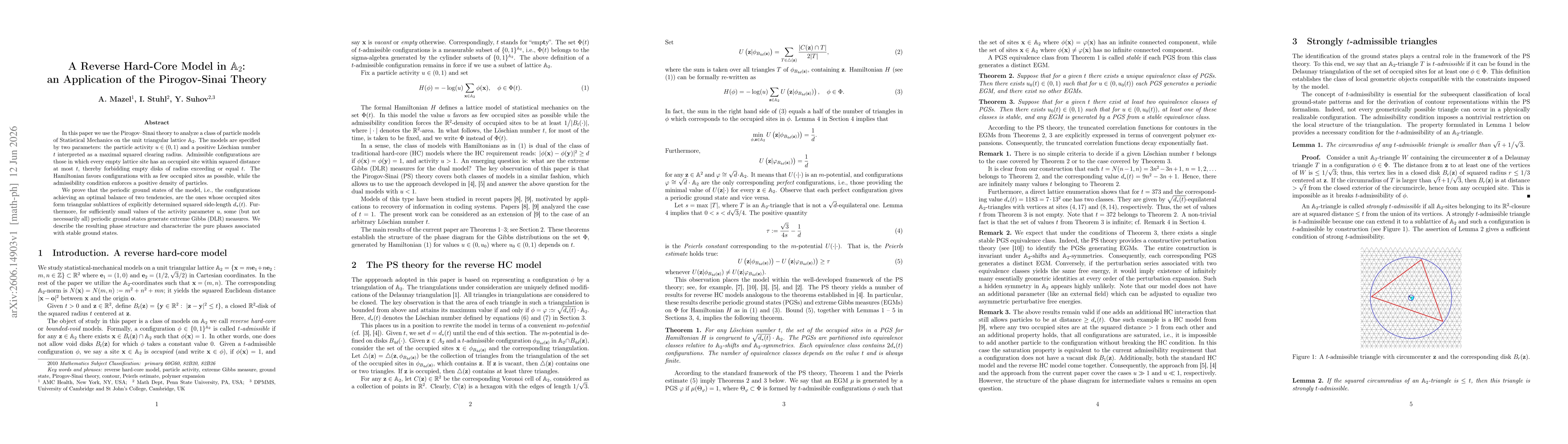 Thumbnail for A Reverse Hard-Core Model in $\mathbb{A}_2$: an Application of the Pirogov-Sinai Theory