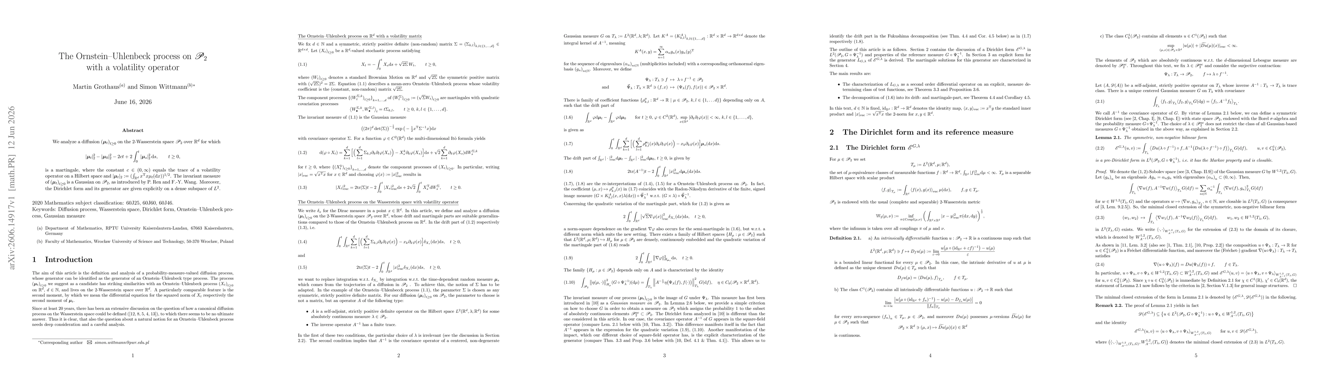 Thumbnail for The Ornstein$-$Uhlenbeck process on $\mathscr P_2$ with a volatility operator