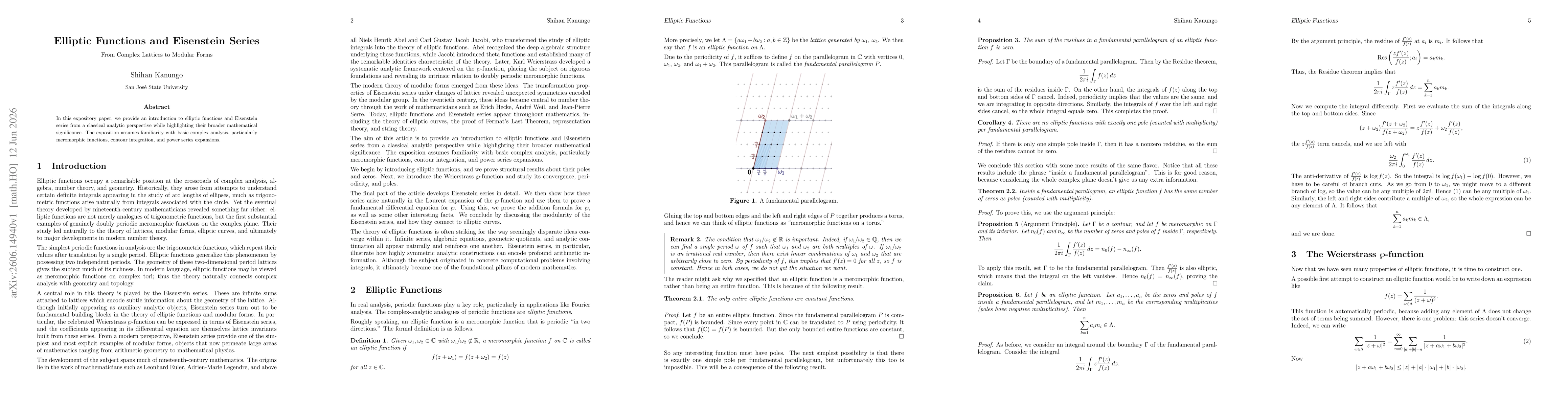Thumbnail for Elliptic Functions and Eisenstein Series