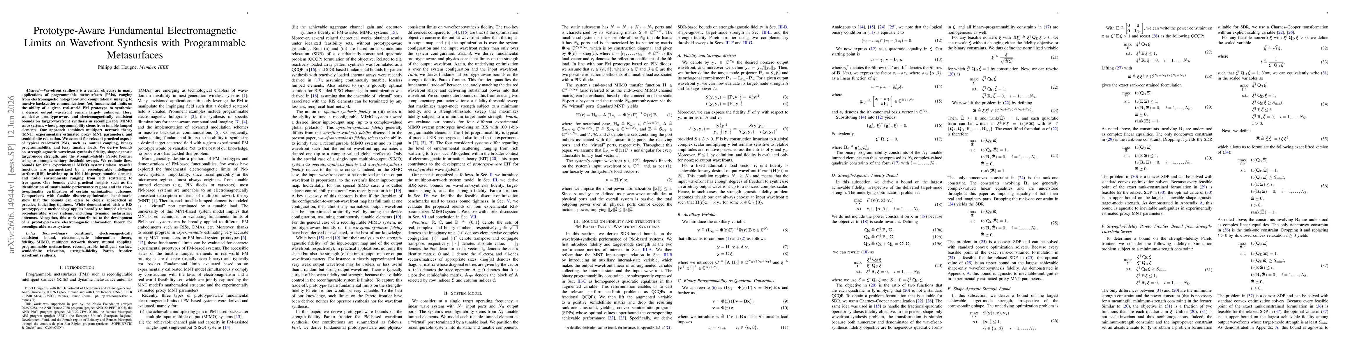Thumbnail for Prototype-Aware Fundamental Electromagnetic Limits on Wavefront Synthesis with Programmable Metasurfaces