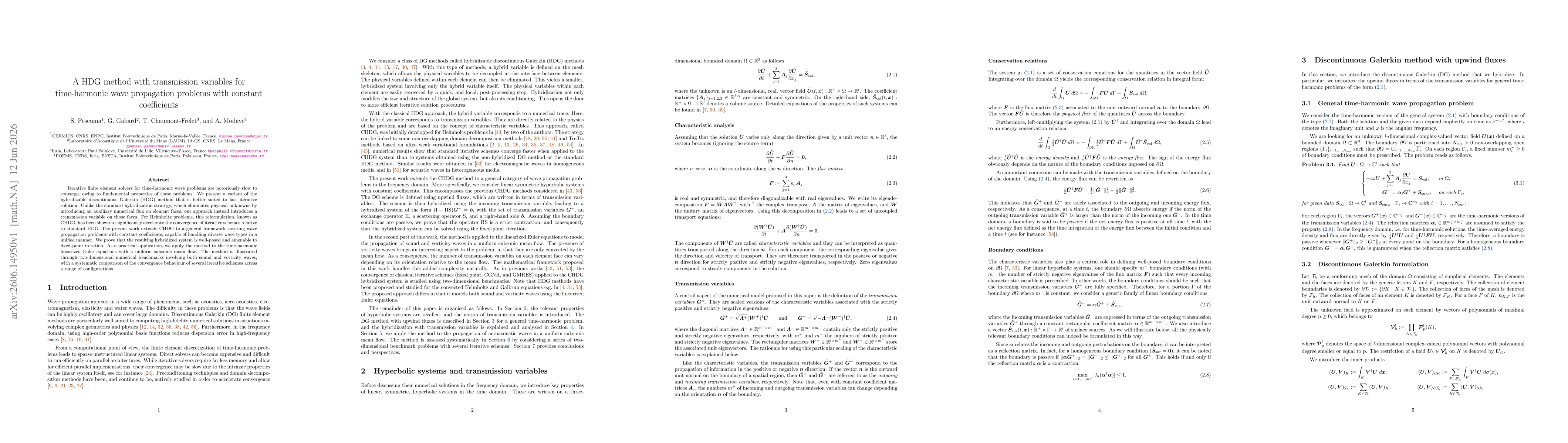 Thumbnail for A HDG method with transmission variables for time-harmonic wave propagation problems with constant coefficients