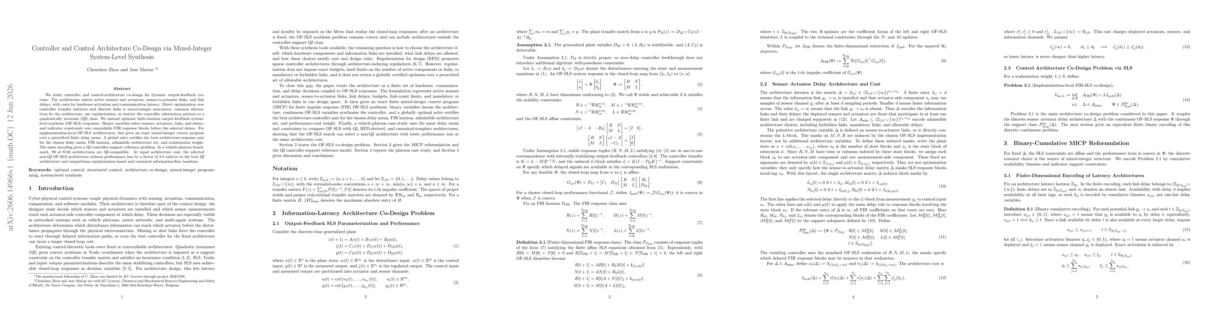 Thumbnail for Controller and Control Architecture Co-Design via Mixed-Integer System-Level Synthesis