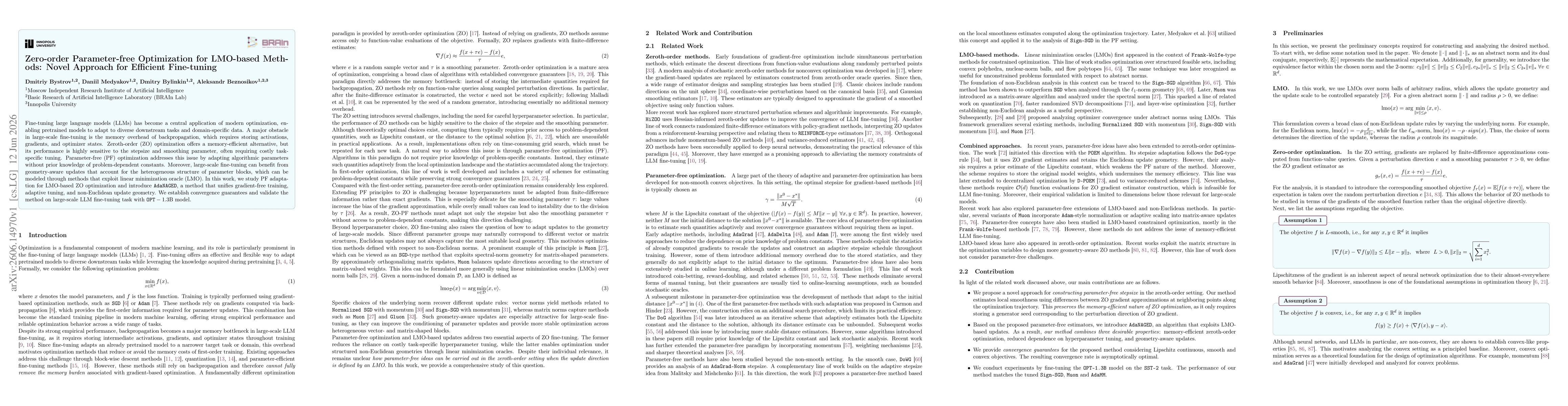 Thumbnail for Zero-order Parameter-free Optimization for LMO-based Methods: Novel Approach for Efficient Fine-tuning