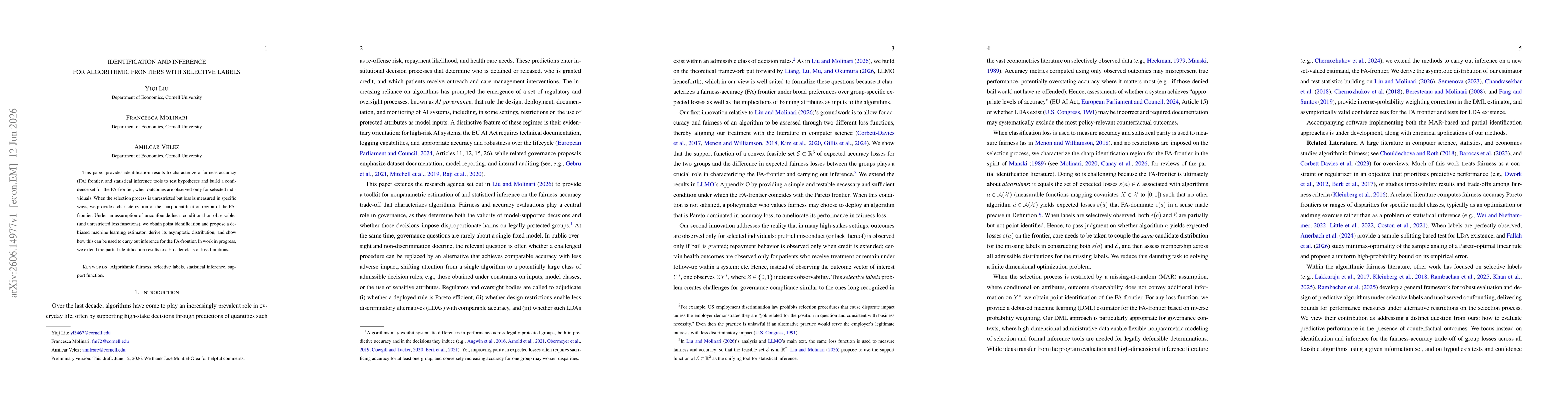 Thumbnail for Identification and Inference for Algorithmic Frontiers with Selective Labels