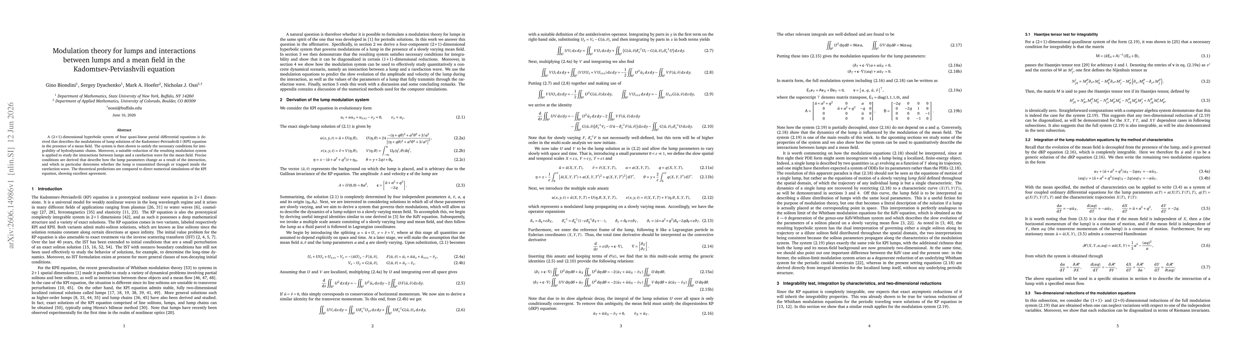 Thumbnail for Modulation theory for lumps and interactions between lumps and a mean field in the Kadomtsev-Petviashvili equation