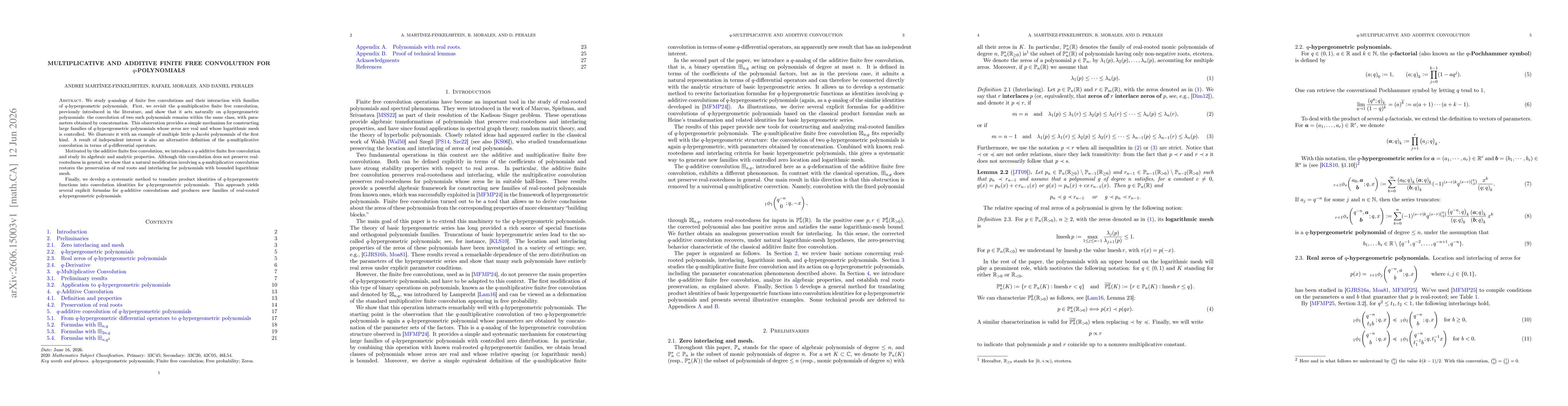 Thumbnail for Multiplicative and Additive Finite Free Convolutions for q-Polynomials