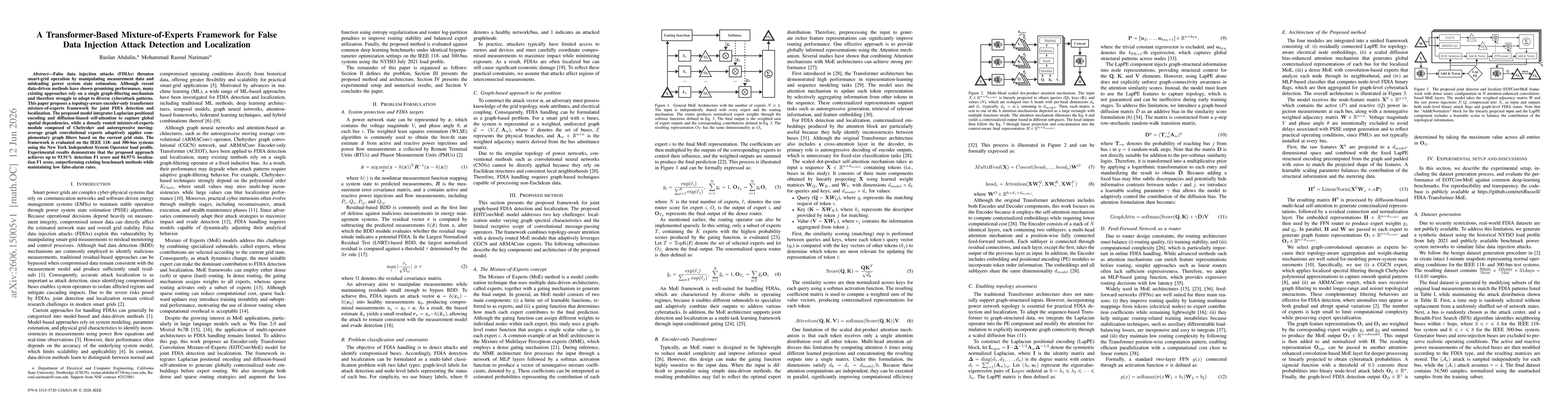 Thumbnail for A Transformer-Based Mixture-of-Experts Framework for False Data Injection Attack Detection and Localization