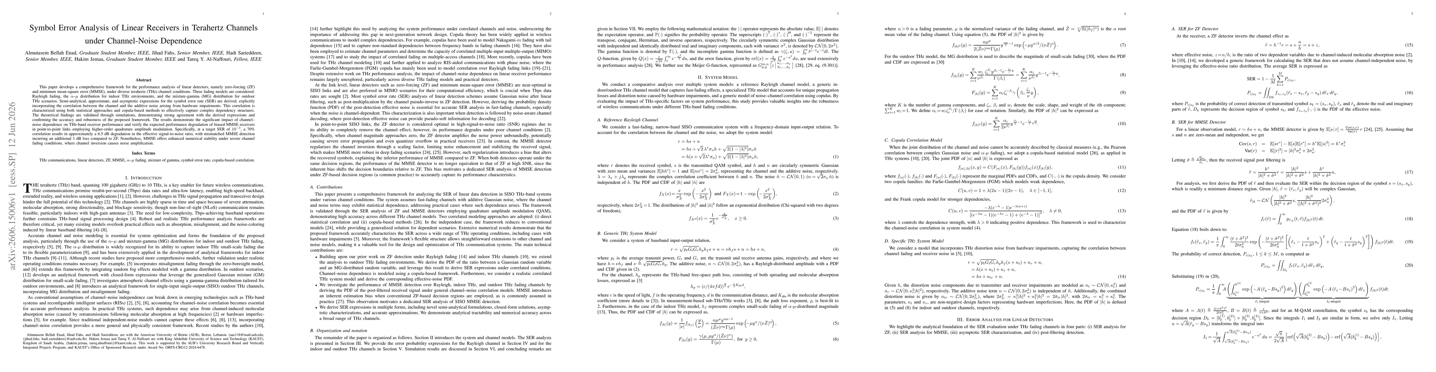 Thumbnail for Symbol Error Analysis of Linear Receivers in Terahertz Channels under Channel-Noise Dependence