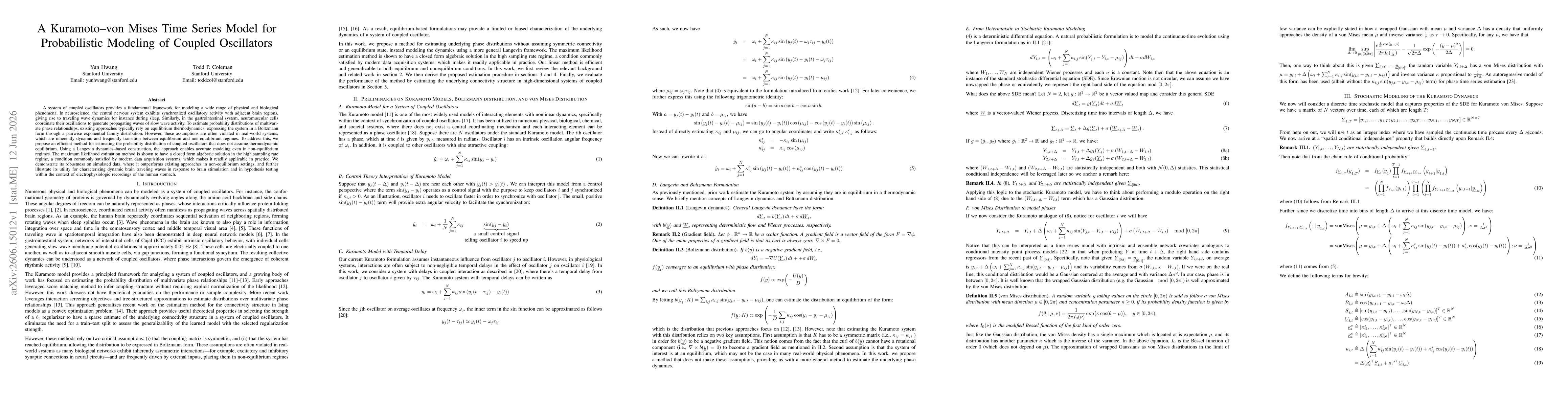 Thumbnail for A Kuramoto-von Mises Time Series Model for Probabilistic Modeling of Coupled Oscillators