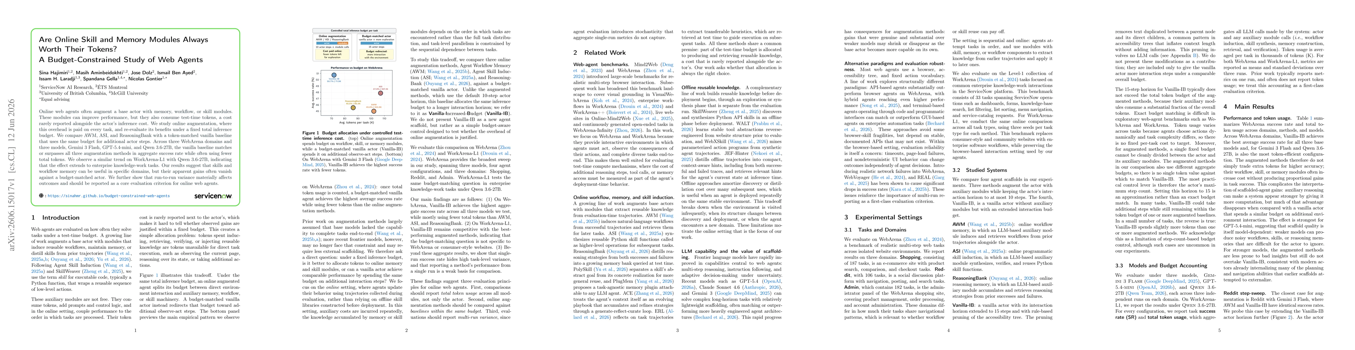 Thumbnail for Are Online Skill and Memory Modules Always Worth Their Tokens? A Budget-Constrained Study of Web Agents