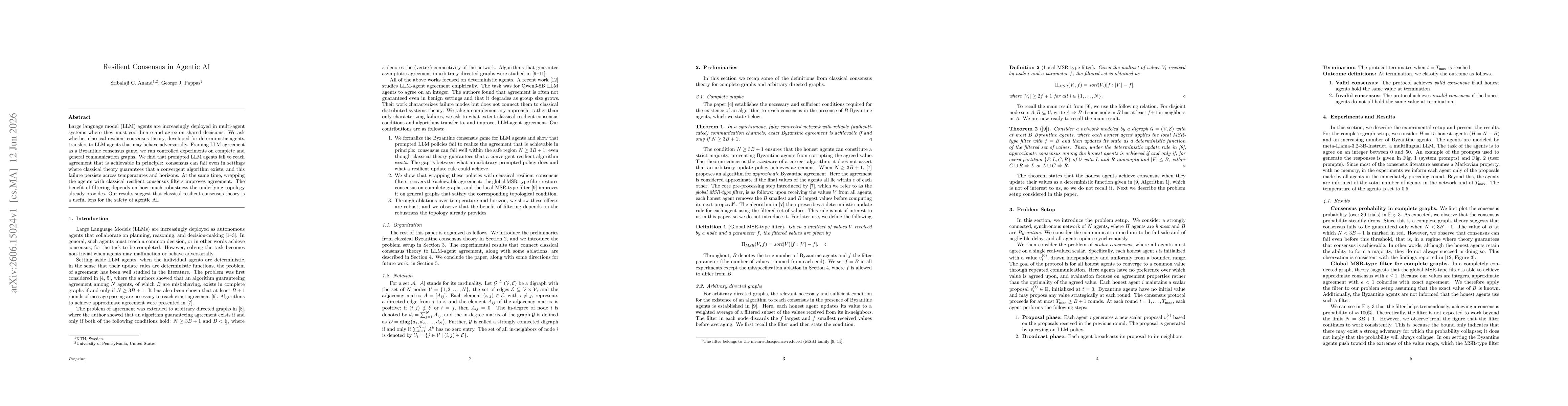 Thumbnail for Resilient Consensus in Agentic AI