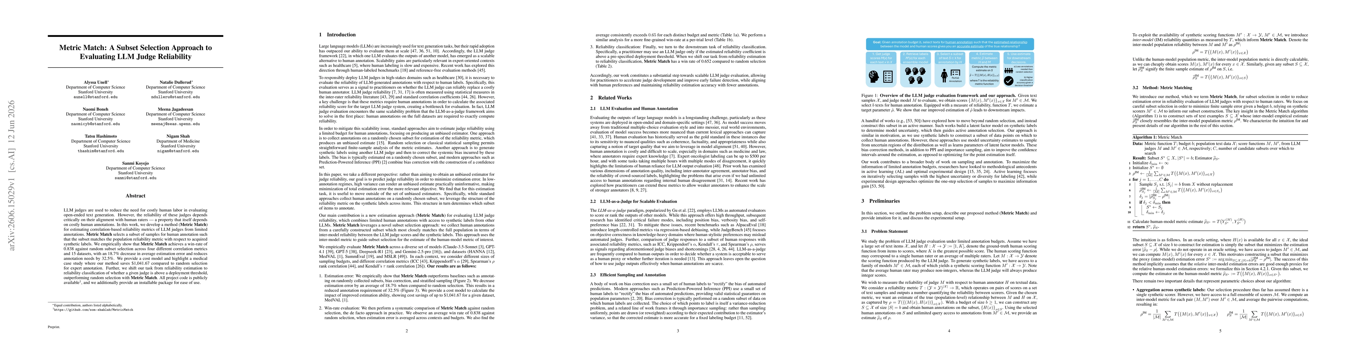 Thumbnail for Metric Match: A Subset Selection Approach to Evaluating LLM Judge Reliability