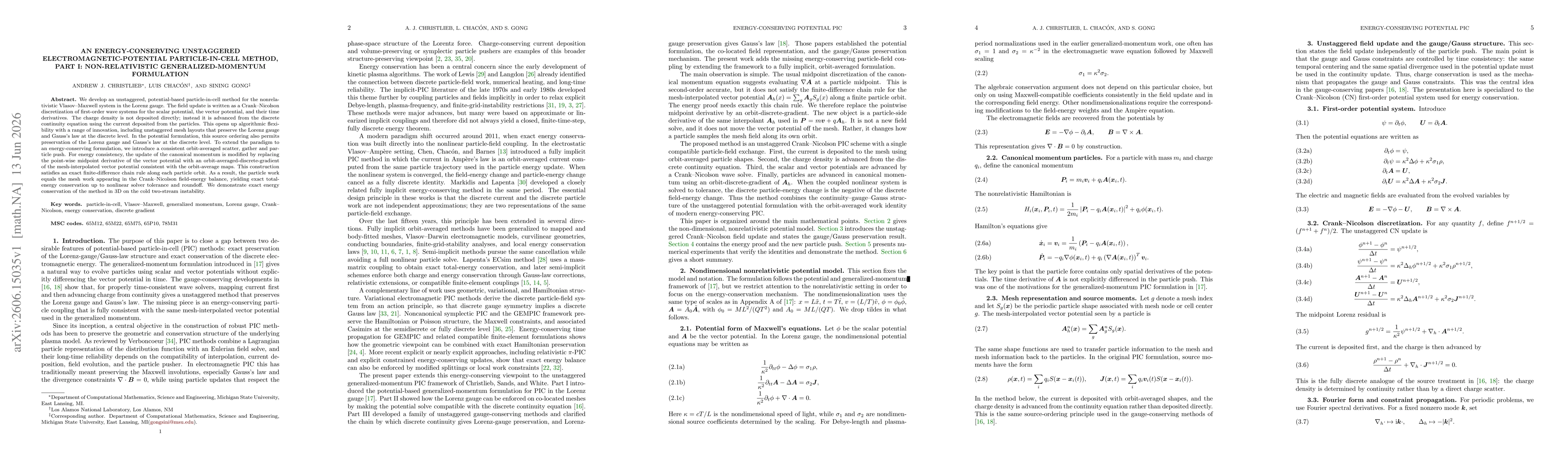 Thumbnail for An Energy-Conserving Unstaggered Electromagnetic-Potential Particle-in-Cell Method, Part I: Non-relativistic Generalized-Momentum Formulation