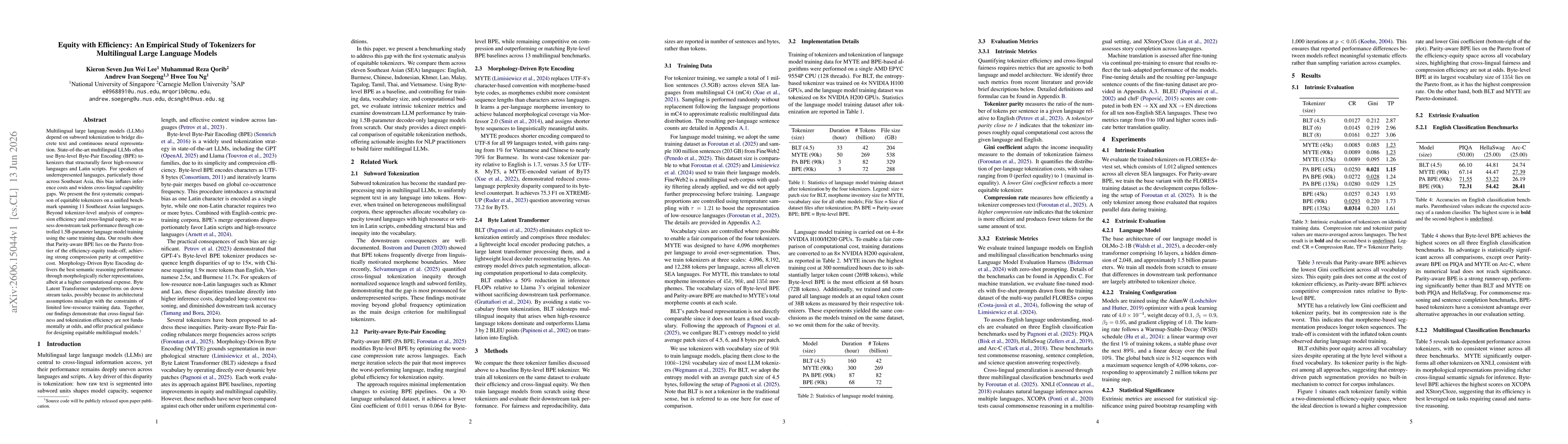 Thumbnail for Equity with Efficiency: An Empirical Study of Tokenizers for Multilingual Large Language Models