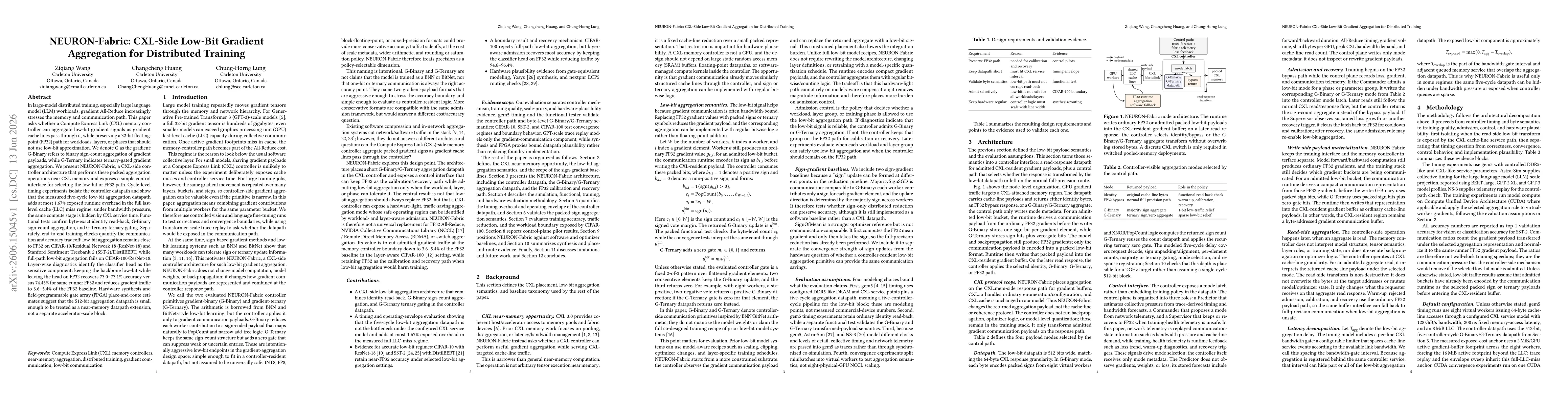 Thumbnail for NEURON-Fabric: CXL-Side Low-Bit Gradient Aggregation for Distributed Training