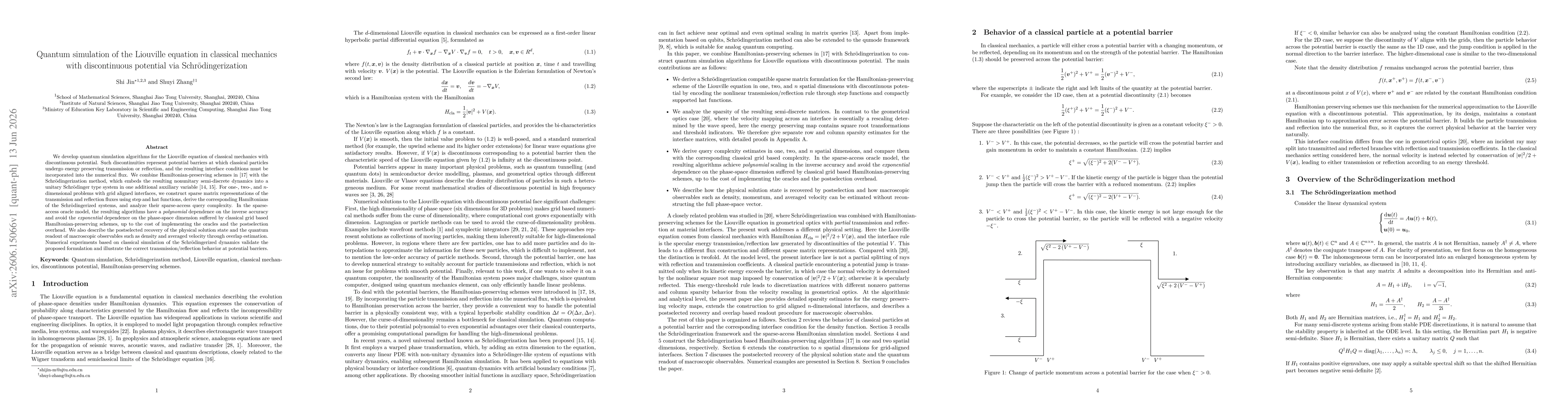 Thumbnail for Quantum simulation of the Liouville equation in classical mechanics with discontinuous potential via Schrödingerization