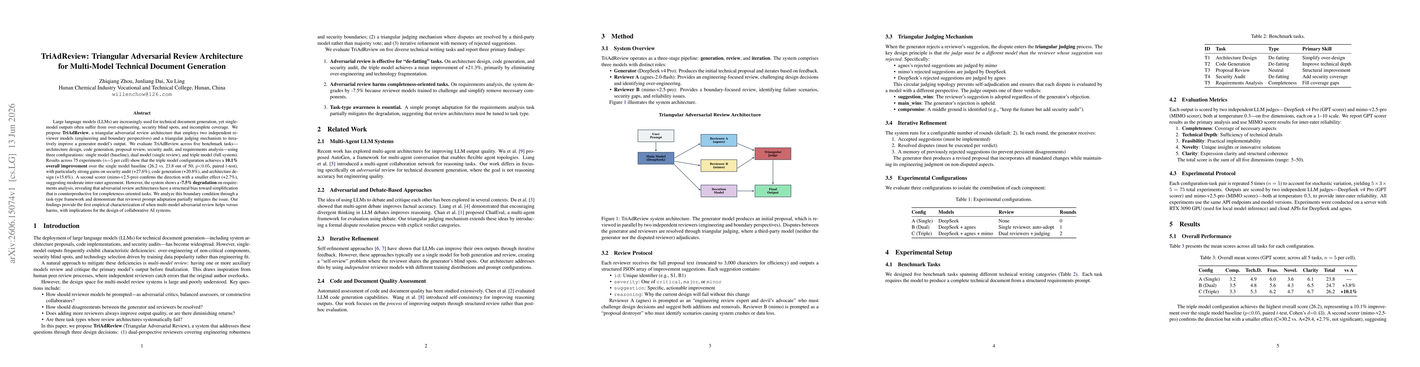 Thumbnail for TriAdReview: Triangular Adversarial Review Architecture for Multi-Model Technical Document Generation