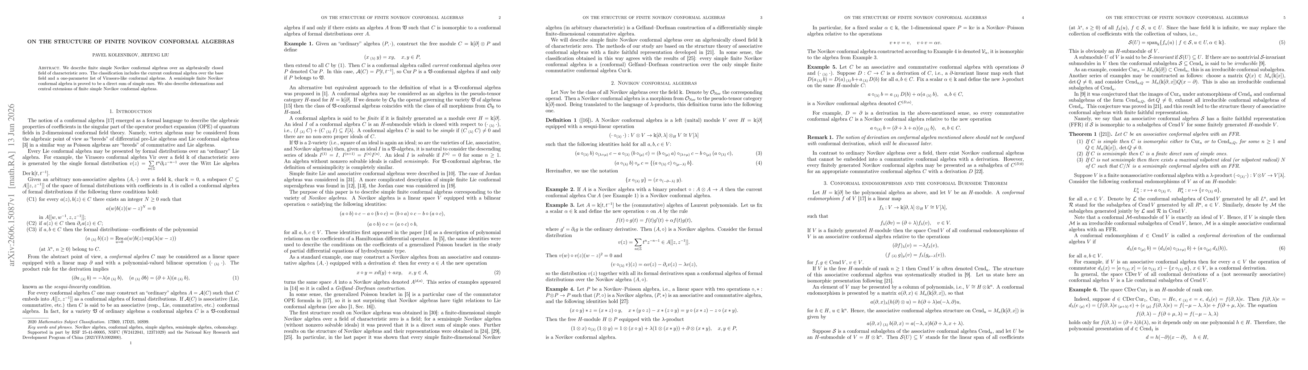 Thumbnail for On the structure of finite Novikov conformal algebras