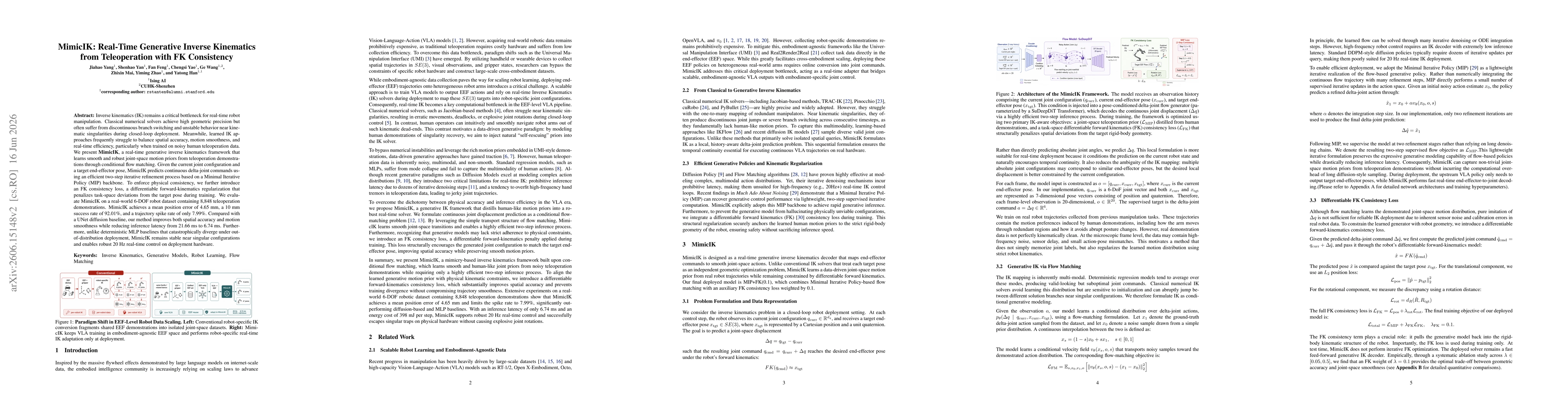 Thumbnail for MimicIK: Real-Time Generative Inverse Kinematics from Teleoperation with FK Consistency