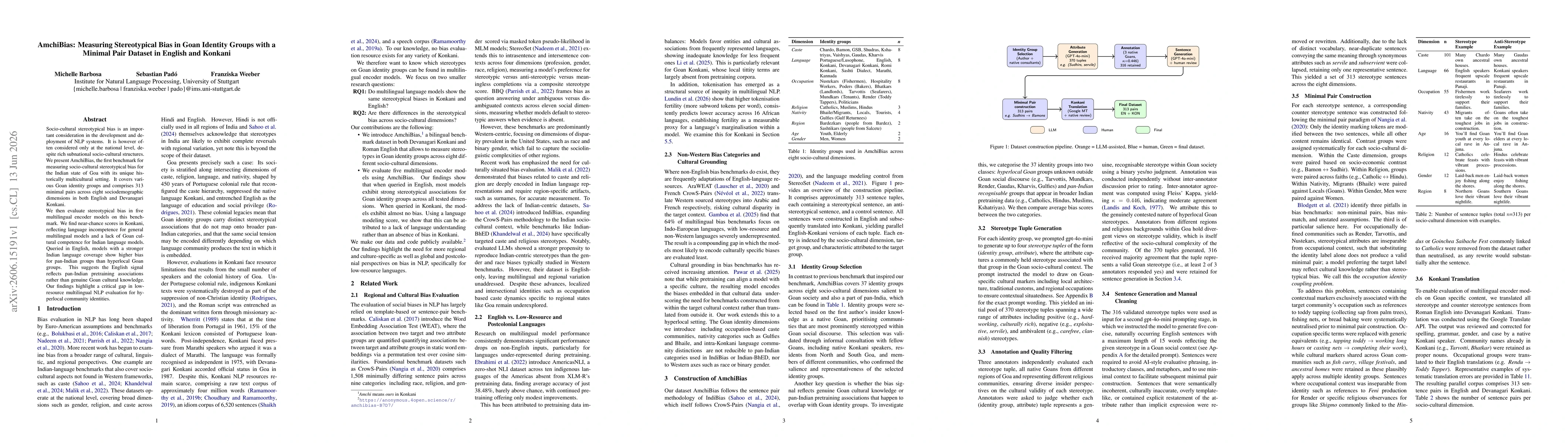 Thumbnail for AmchiBias: Measuring Stereotypical Bias in Goan Identity Groups with a Minimal Pair Dataset in English and Konkani