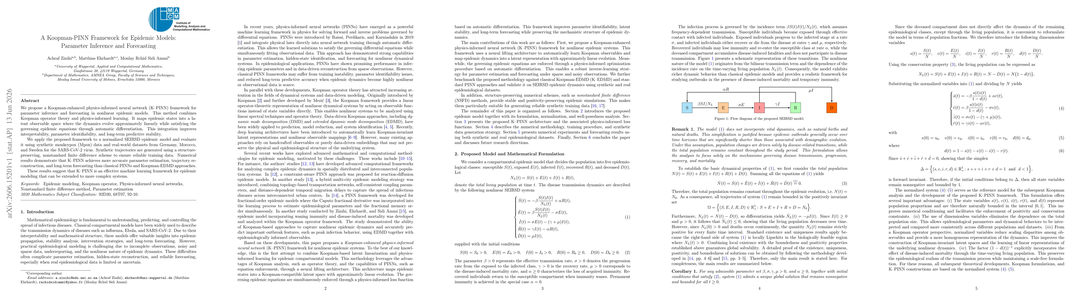 Thumbnail for A Koopman-PINN Framework for Epidemic Models: Parameter Inference and Forecasting