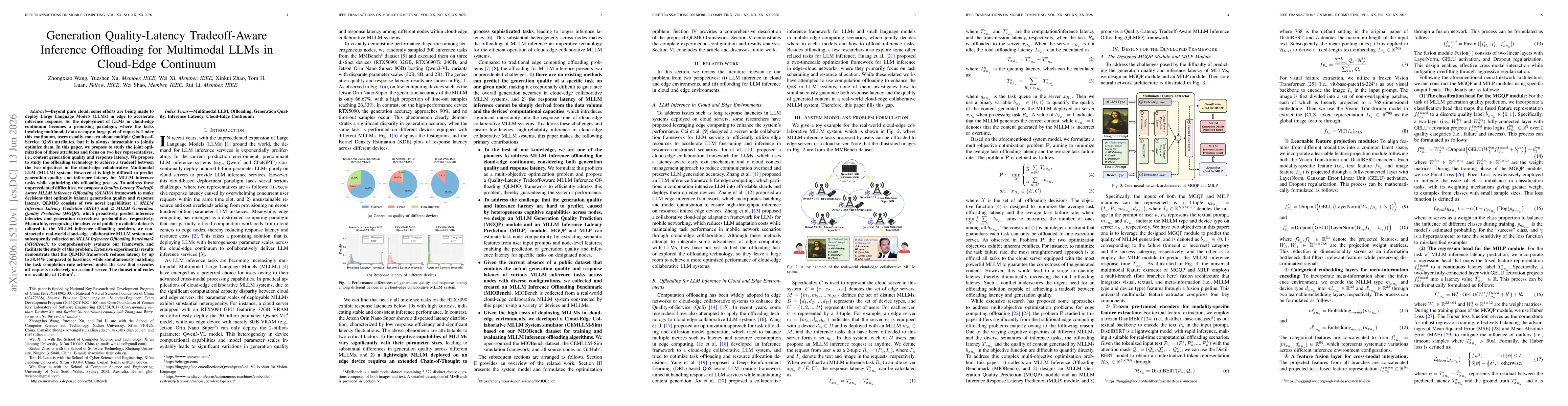 Thumbnail for Generation Quality-Latency Tradeoff-Aware Inference Offloading for Multimodal LLMs in Cloud-Edge Continuum